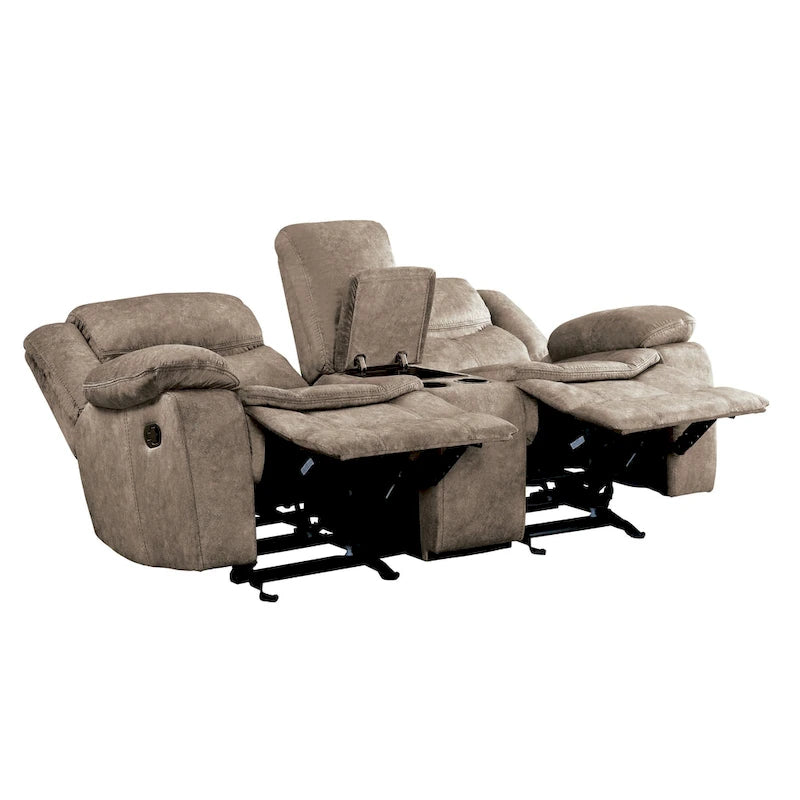79" manuelles Doppelsitzer-Liebesofa mit Konsole, braune Mikrofaser