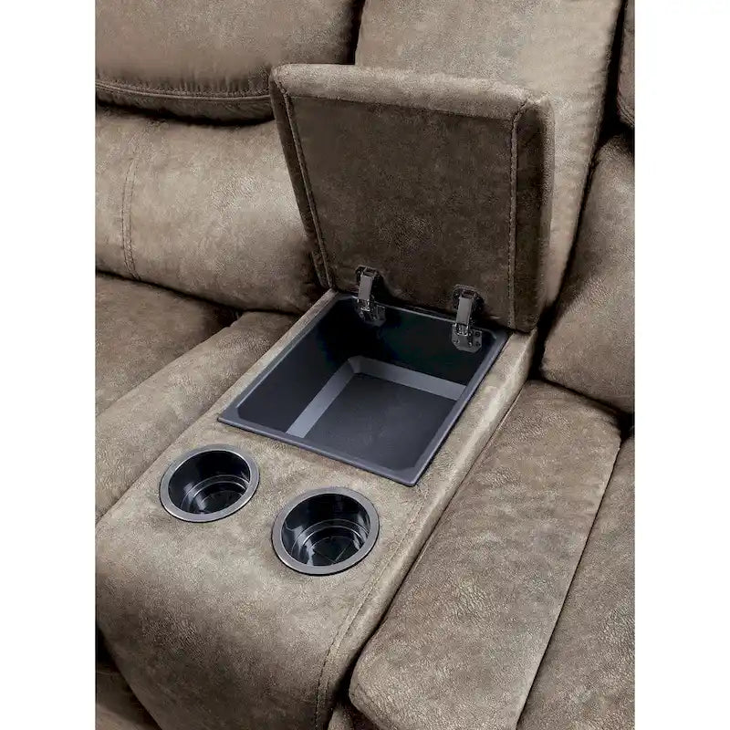 79" manuelles Doppelsitzer-Liebesofa mit Konsole, braune Mikrofaser