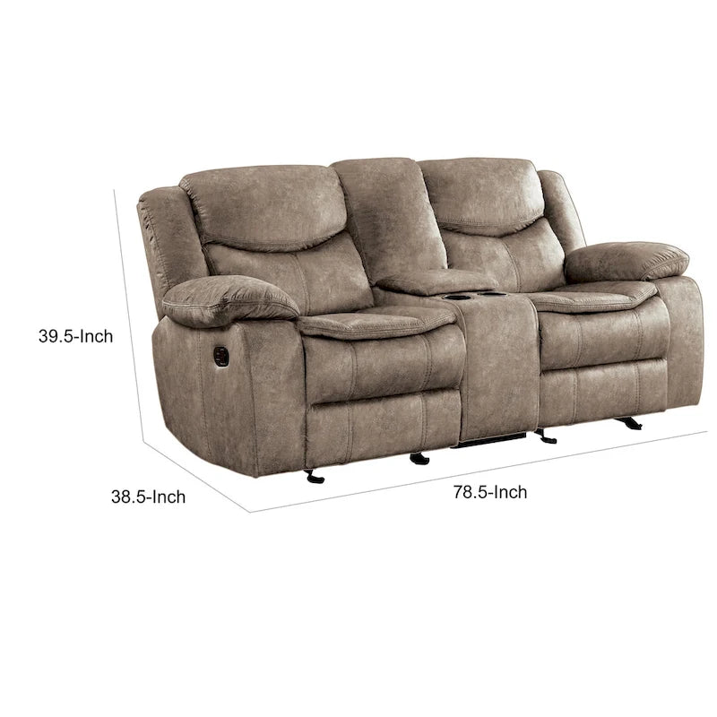 79" manuelles Doppelsitzer-Liebesofa mit Konsole, braune Mikrofaser