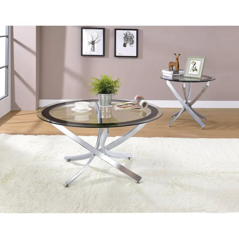 Runder Couchtisch mit Glasplatte Set