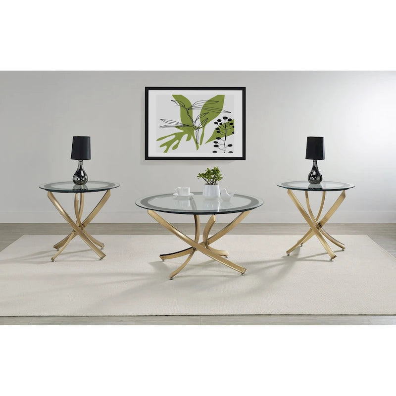 Runder Couchtisch mit Glasplatte Set