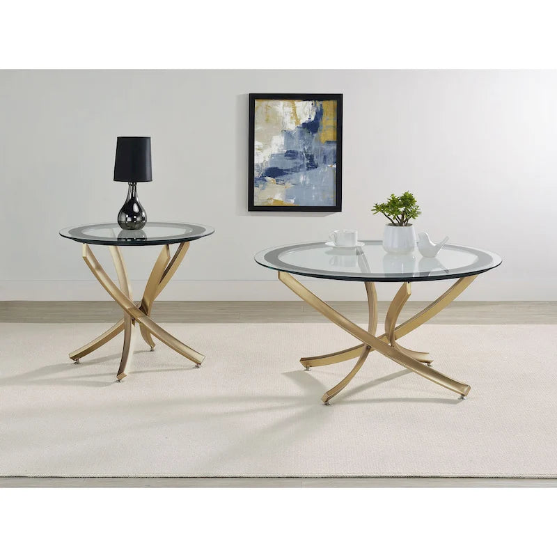 Runder Couchtisch mit Glasplatte Set