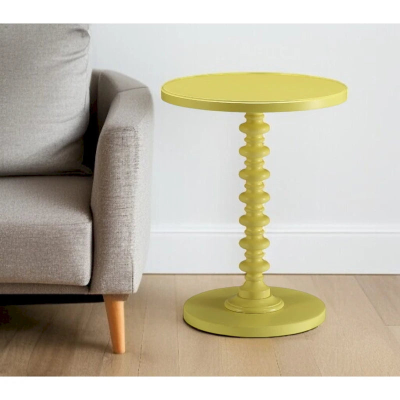 HomeRoots 22 Yellow Wood Round Pedestal End Table - 17
