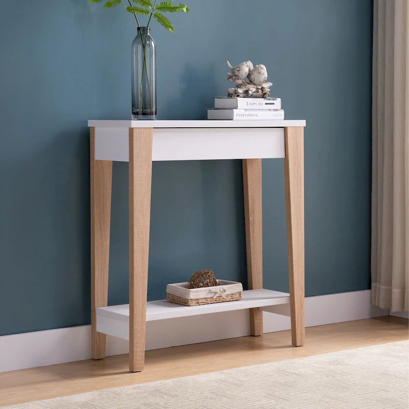 Moderne zweifarbige Konsole mit zwei Ablagen – Weiß und Beige