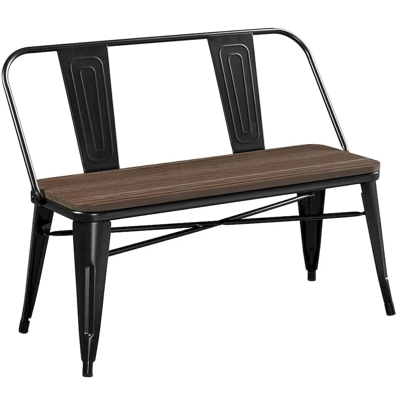 Yaheetech Metal Dining Bench with Wooden Top and Detachable Backrest, Black