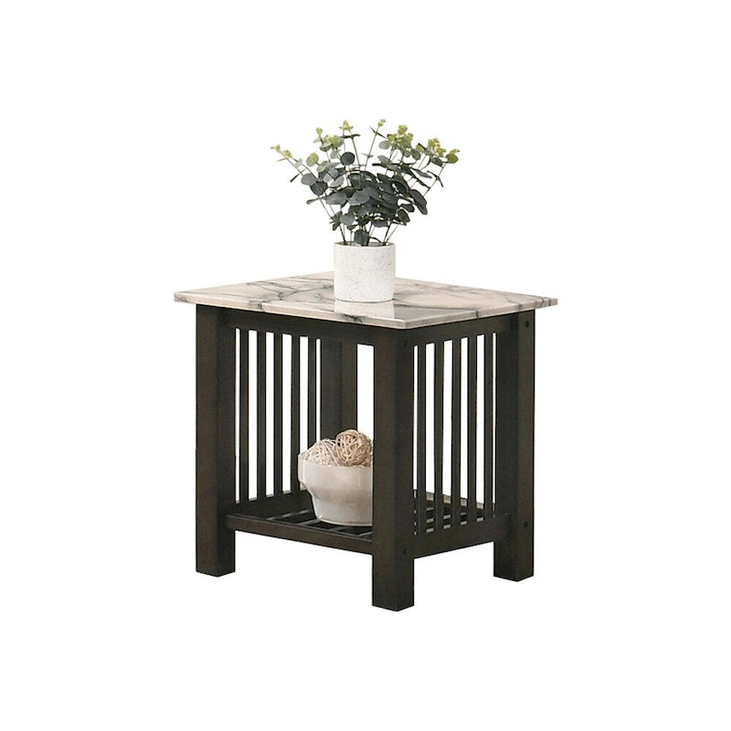 Beistelltisch mit Marmor-Imitat-Platte, schwarz in Antiknussbaumoptik