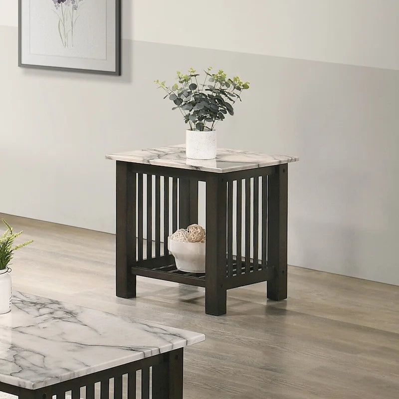 Beistelltisch mit Marmor-Imitat-Platte, schwarz in Antiknussbaumoptik