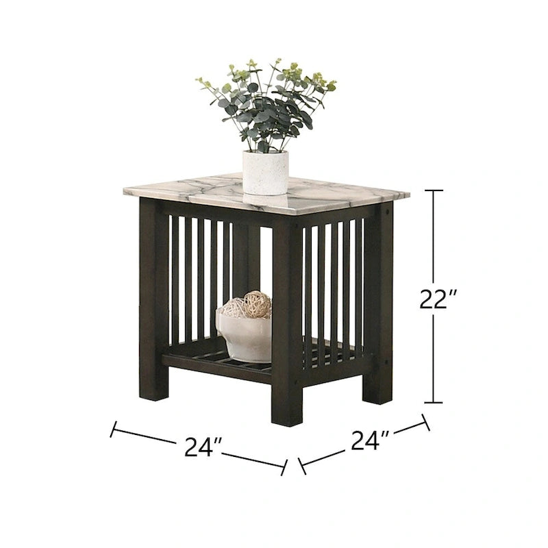 Beistelltisch mit Marmor-Imitat-Platte, schwarz in Antiknussbaumoptik
