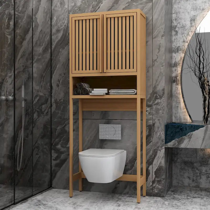 Bambus-Toilettenschrank mit Regal und Doppeltüren