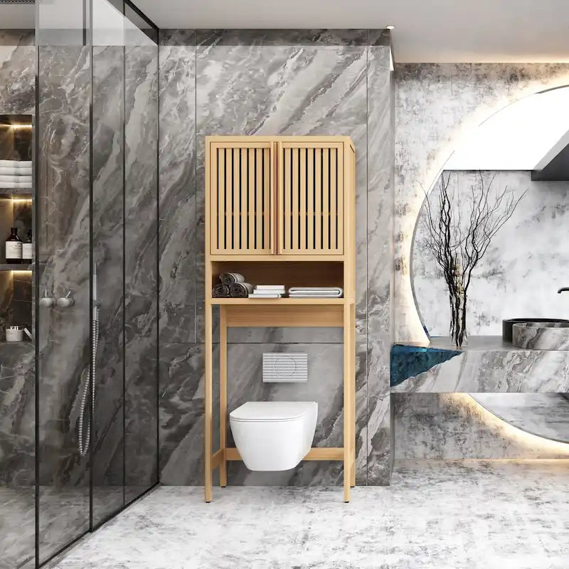 Bambus-Toilettenschrank mit Regal und Doppeltüren