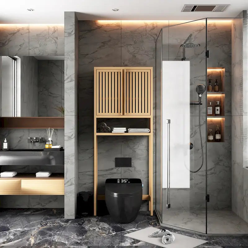 Bambus-Toilettenschrank mit Regal und Doppeltüren