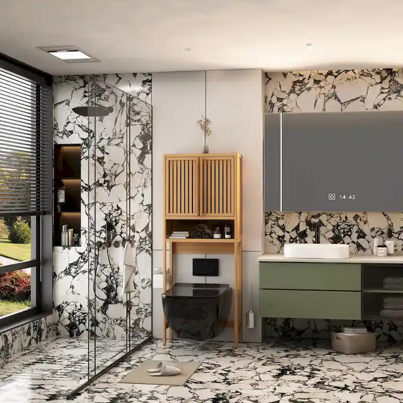 Bambus-Toilettenschrank mit Regal und Doppeltüren