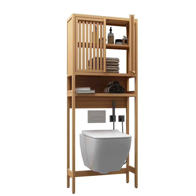 Bambus-Toilettenschrank mit Regal und Doppeltüren