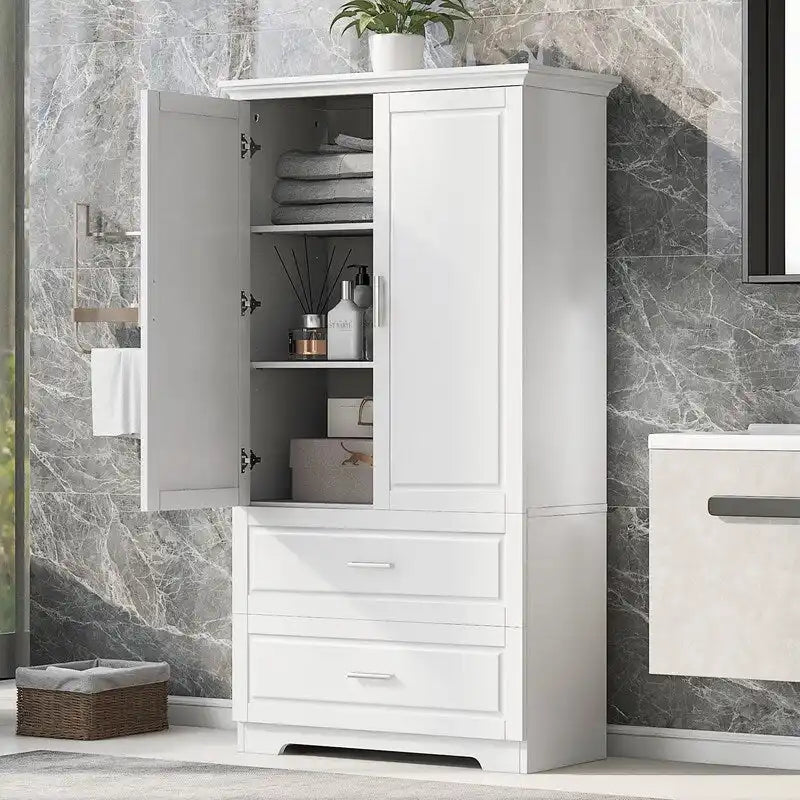 Bathroom Storage Cabinet with 2 Doors and Drawers, Adjustable Shelf